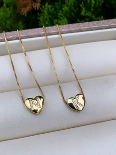 Colar Coracao Inicial Banhado a Ouro 18K