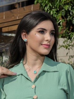 Conjunto Prata Gota Verde Fusion