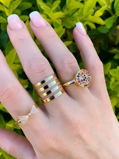 Anel Deia Cravejado com Pedras Coloridas Banhado a Ouro 18k - comprar online