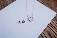 Conjunto Coração Colorido Banhado a Ouro 18k - comprar online