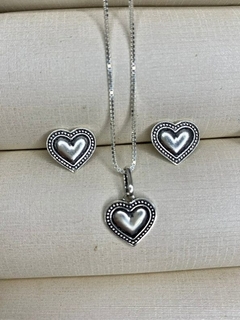Conjunto de Coraçao Prata Envelhecida