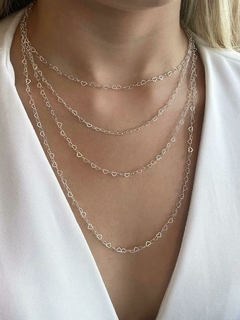 Colar Prata Elos Corações 60cm