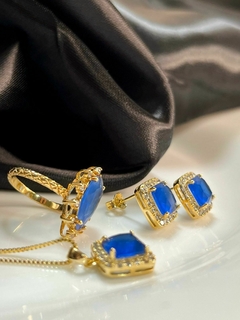 Conjunto Azul Banhado a Ouro 18K