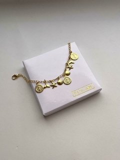 Pulseira Medalha e Fundo do Mar Banhada a Ouro 18k