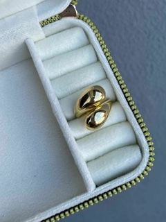 Anel Duas Gotas Regulavel Banhado a Ouro 18K