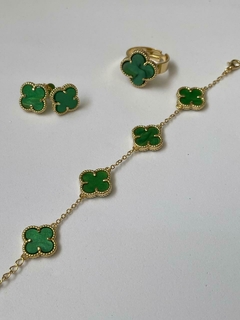 Pulseira Trevo Verde Banhada a Ouro 18K