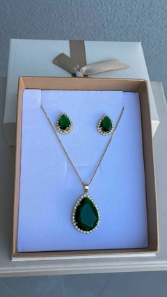 Conjunto Gota Esmeralda Com Zirconias Cravejadas - comprar online