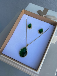 Conjunto Gota Esmeralda Com Zirconias Cravejadas