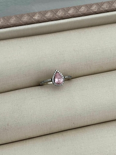 Anel Prata Gota Rosa