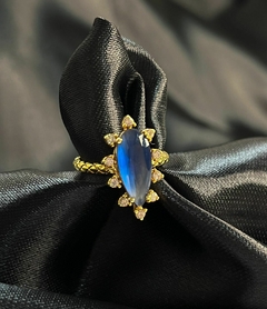 Anel Gota Azul banhado a Ouro