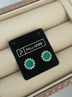 Brinco Prata Verde Fusion Cravejado Zirconias