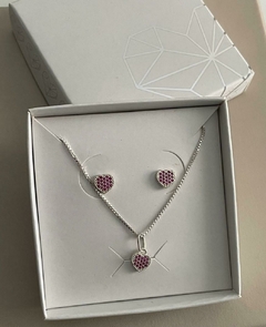 Conjunto Prata Coracao Mini Rosa - comprar online