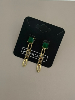 Brinco Pedra Verde com Correntaria Banhado a Ouro