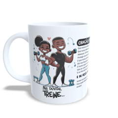 CANECA XÍCARA NAMORADOS CASAL NEGROS FITNESS NA DUVIDA TREINE