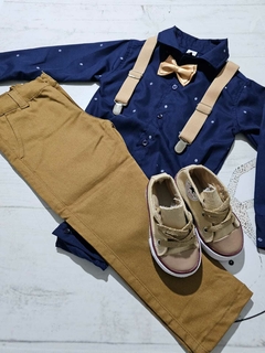 TRAJE DE FIESTA DE BEBE AZUL MARINO Y AVELLANA SIN ABRIGO - Bambino bebe