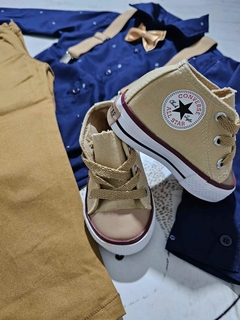 TRAJE DE FIESTA DE BEBE AZUL MARINO Y AVELLANA SIN ABRIGO - tienda online