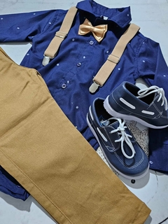 TRAJE DE FIESTA DE BEBE AZUL MARINO Y AVELLANA SIN ABRIGO