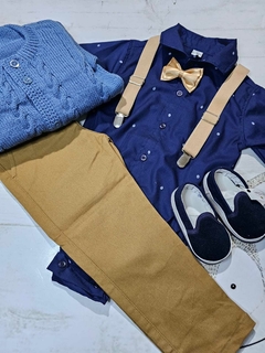 TRAJE DE FIESTA DE BEBE CON ABRIGO DAZUL MARINO Y AVELLANA - comprar online