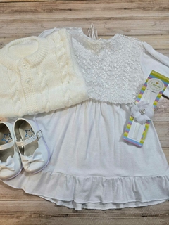 VESTIDO DE BEBA MODAL CREPE CON CORSAGE DE ENCAJE CON ABRIGO - - tienda online