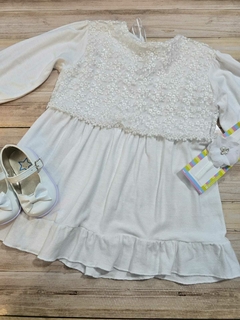 VESTIDO DE BEBA MODAL CREPE CON CORSAGE DE ENCAJE SIN ABRIGO - Bambino bebe