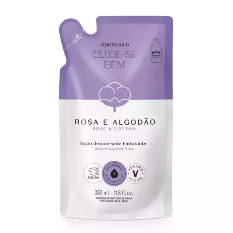 Loção Desodorante Hidratante Rosa e Algodão Refil Cuide-se Bem 400ml - O Boticário