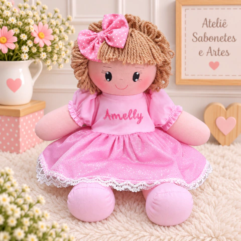 Boneca de Pano Personalizada com Nome 30 cm – Feita à Mão - (cópia) - (cópia) - (cópia) - (cópia)