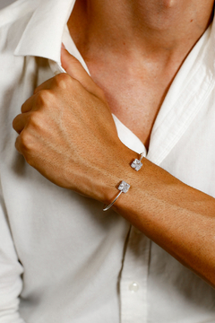 BRACELETE PEDRA QUADRADA CRISTAL BANHADO EM PRATA