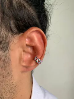PIERCING DE PRESSÃO DUPLO CRAVEJADO COLORIDO BANHADO EM PRATA