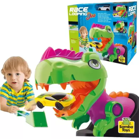 Pista de Corrida Race Looping Dino com Disparador e Carrinho Colecionável