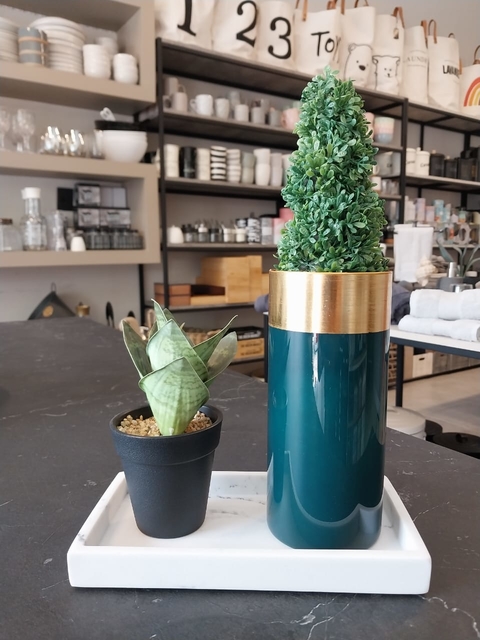 Florero Verde Borde Dorado