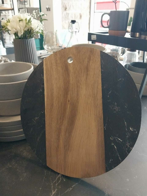 Tabla Marmol Negro y Madera (redonda 30cm)