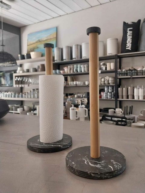 PORTA ROLLO BLACK MARBLE Y BAMBOO 16X35 CM - comprar online