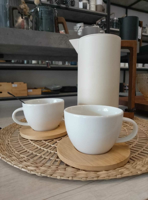 TAZA CON PLATO BAMBÚ SOPHIE WHITE 220 ML - comprar online