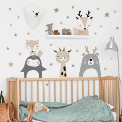 Adesivos de parede de desenho animais da floresta