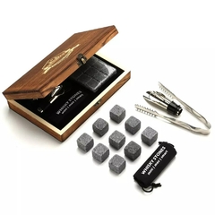Kit Whisky Box - 9 pedras de Whisky, 1 bolsa de armazenamento, 1 pinça de gelo, 1 rolha de vinho e 1 caixa de presente de madeira