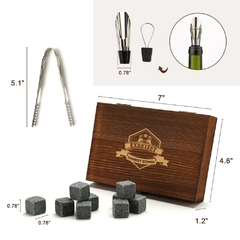 Kit Whisky Box - 9 pedras de Whisky, 1 bolsa de armazenamento, 1 pinça de gelo, 1 rolha de vinho e 1 caixa de presente de madeira - Whisky Club