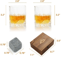 Kit Whisky Box com copos de whisky, cubo de gelo de granito para resfriamento de whisky em caixa de madeira na internet