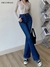 Calça Jeans Okuohao Skinny Bell Bottom Cintura Alta Stretch Straight Slim Fit Calça Jeans Flared Moda Casual Wash Preto Y2K - comprar online