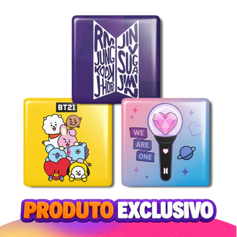 Botton/Broche Quadrado 'Universo BTS' 5cm | Alfinete ou Imã | Exclusivo | Papertown