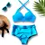 Biquíni azul turquesa cintura alta modelo hot pants com bojo e aro de sustentação – calcinha totalmente forrada com zero transparência, ideal para conforto e segurança na praia ou piscina.