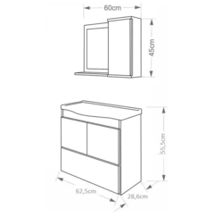 Gabinete de Banheiro com Cuba e Espelheira Atenas 65cm Amendoa-branco - Mgm na internet