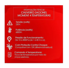 Ducha Zagonel Moment 4 Temperatura Branco 220v 6800w - comprar online