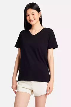 Camiseta Básica Feminina Simples Manga Curta Decote V - loja online