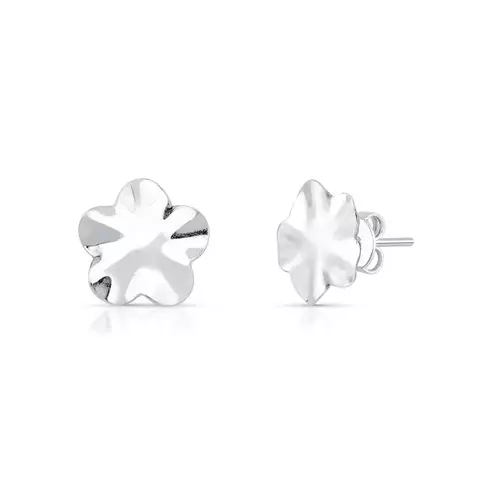 Brinco Flor Martelado Liso de Prata