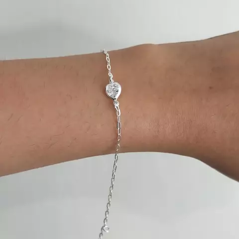 Pulseira Ponto de Luz Coração Cristal de Prata