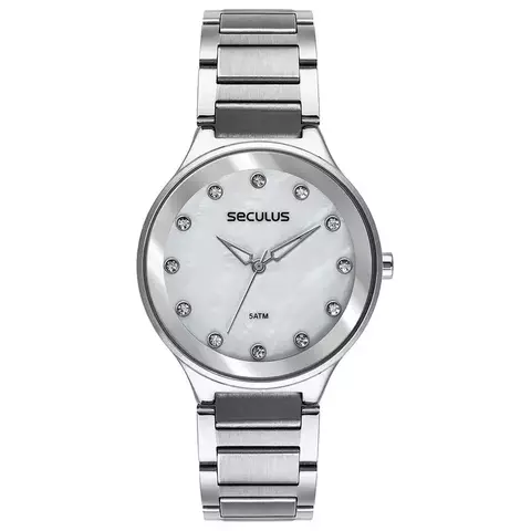 Relógio Feminino Casual Madrepérola Prata
