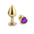 PLUG ANAL DOURADO TAMANHO P EM FORMATO DE CORAÇÃO COM PEDRA ROXO