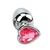 PLUG ANAL DE AÇO INOXIDÁVEL CROMADO COM PEDRA FORMATO CORAÇÃO TAMANHO G PINK