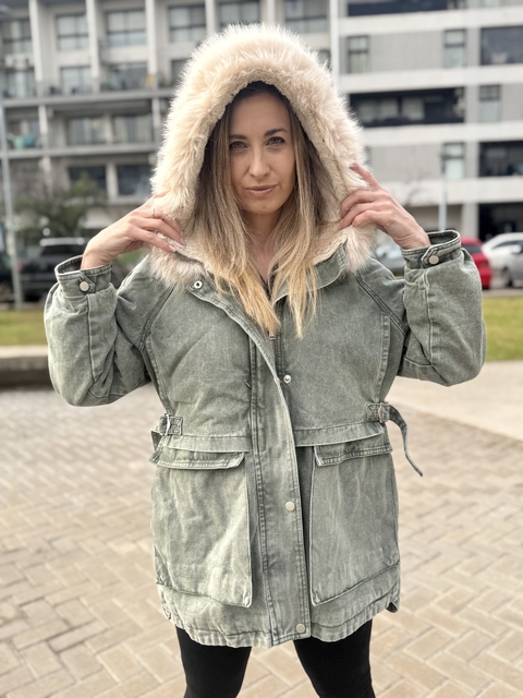 Campera de Jean larga con piel y peluche desmontable - comprar online