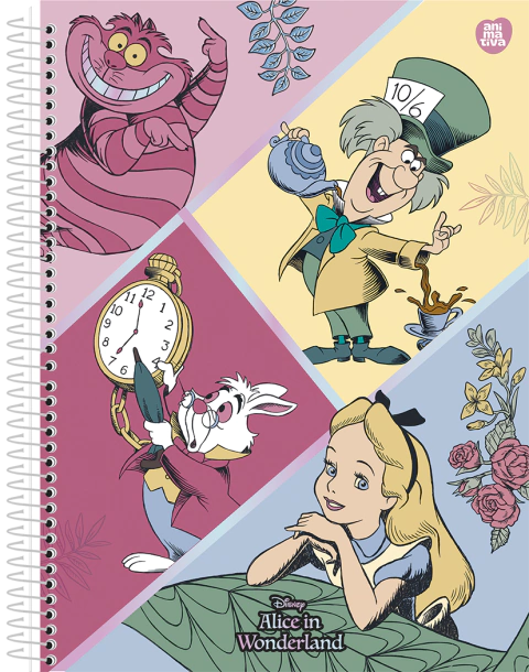 Caderno Universitário Capa Dura Alice in Wonderland 1M - Espiral 80 Fls